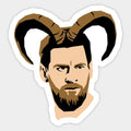 man with horns on his head is shown in the shape of a sticker