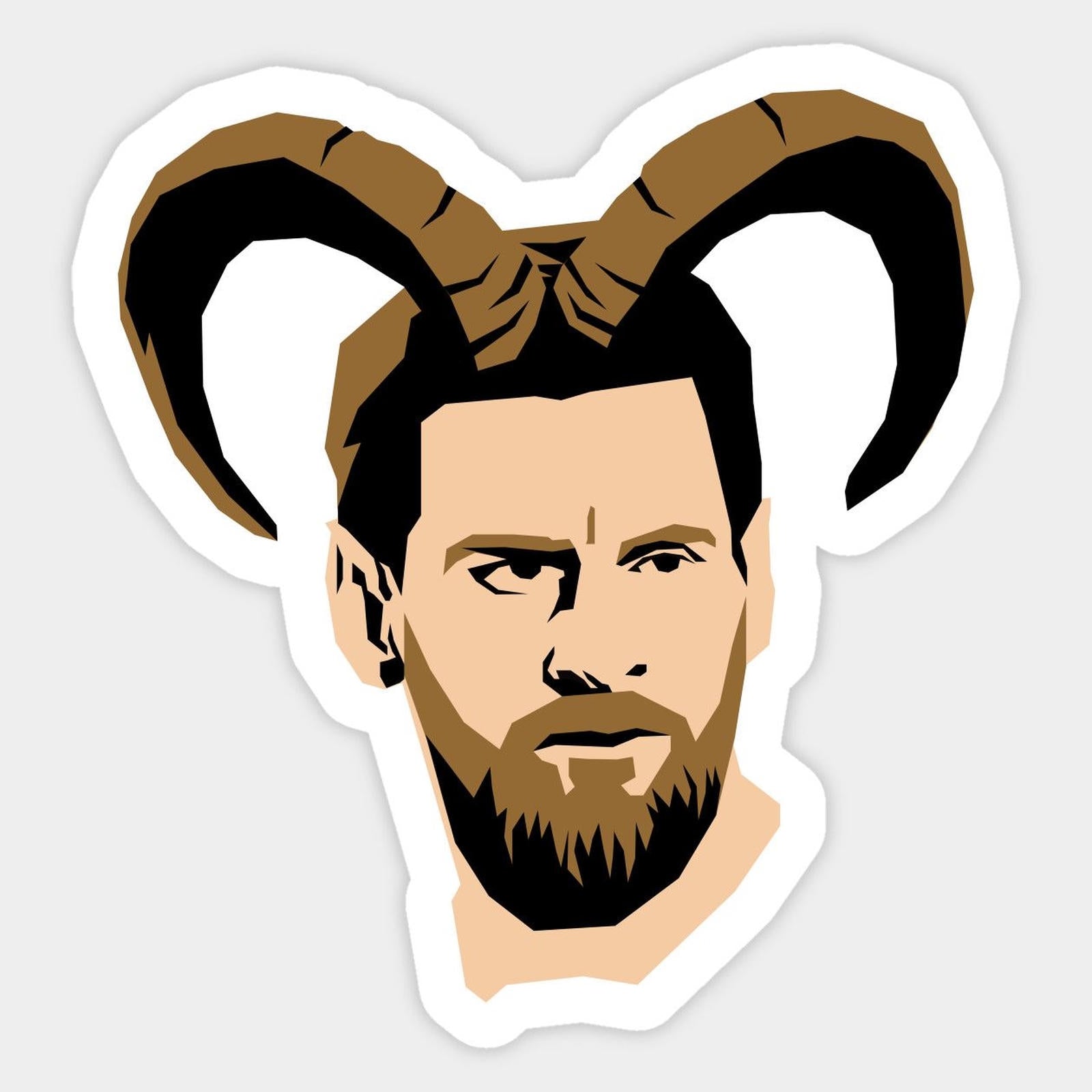 man with horns on his head is shown in the shape of a sticker