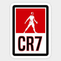 red and white sign with the words cr7 in it's center is an image of a man holding a tennis racquet