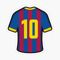 soccer jersey sticker with the number 10 on it in blue and yellow stripes