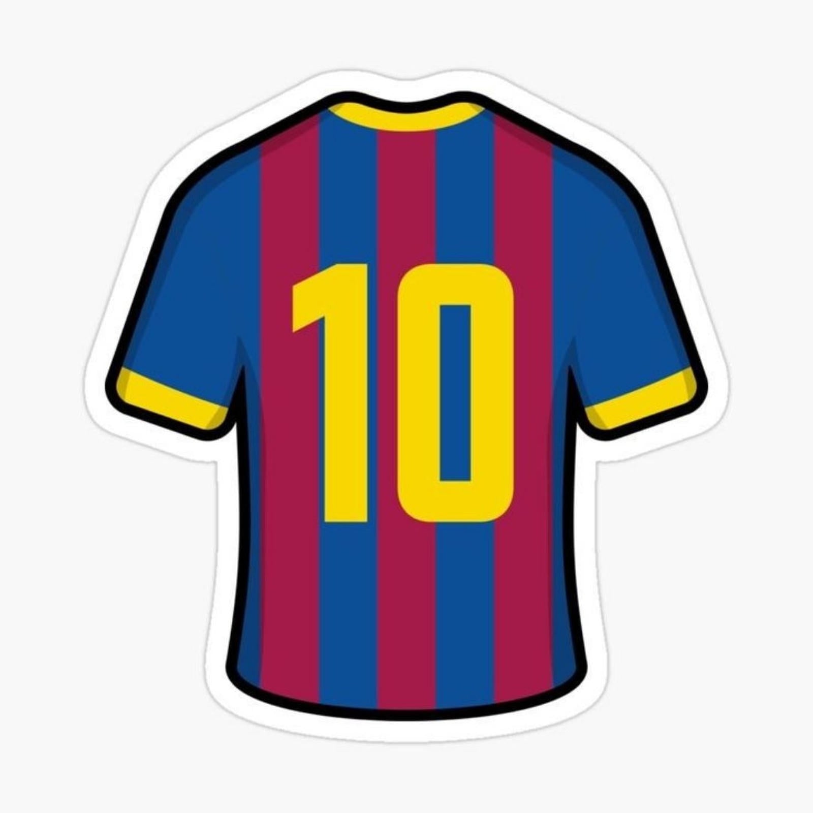 soccer jersey sticker with the number 10 on it in blue and yellow stripes