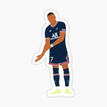 soccer player in blue and white uniform with his hand out to the side sticker