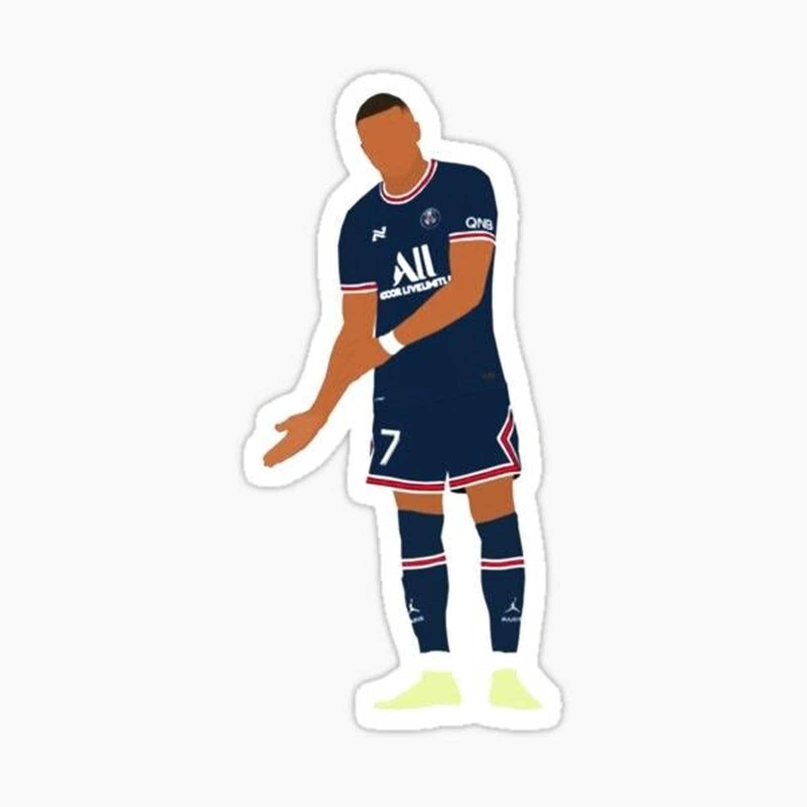 soccer player in blue and white uniform with his hand out to the side sticker