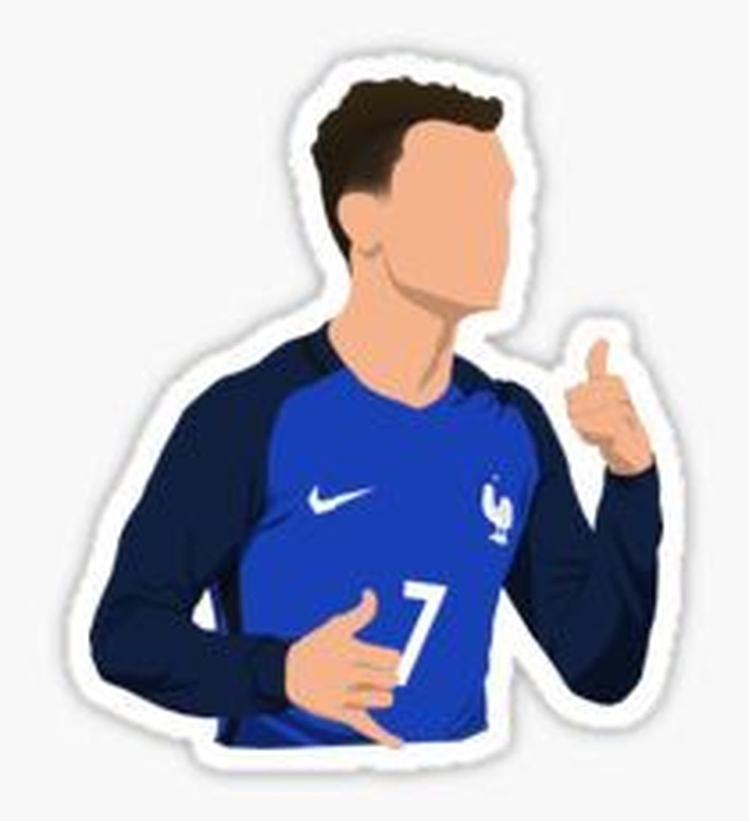 sticker of a soccer player giving the thumbs up sign with his hand in front of him