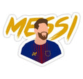 sticker that says messi with a man's face in the center