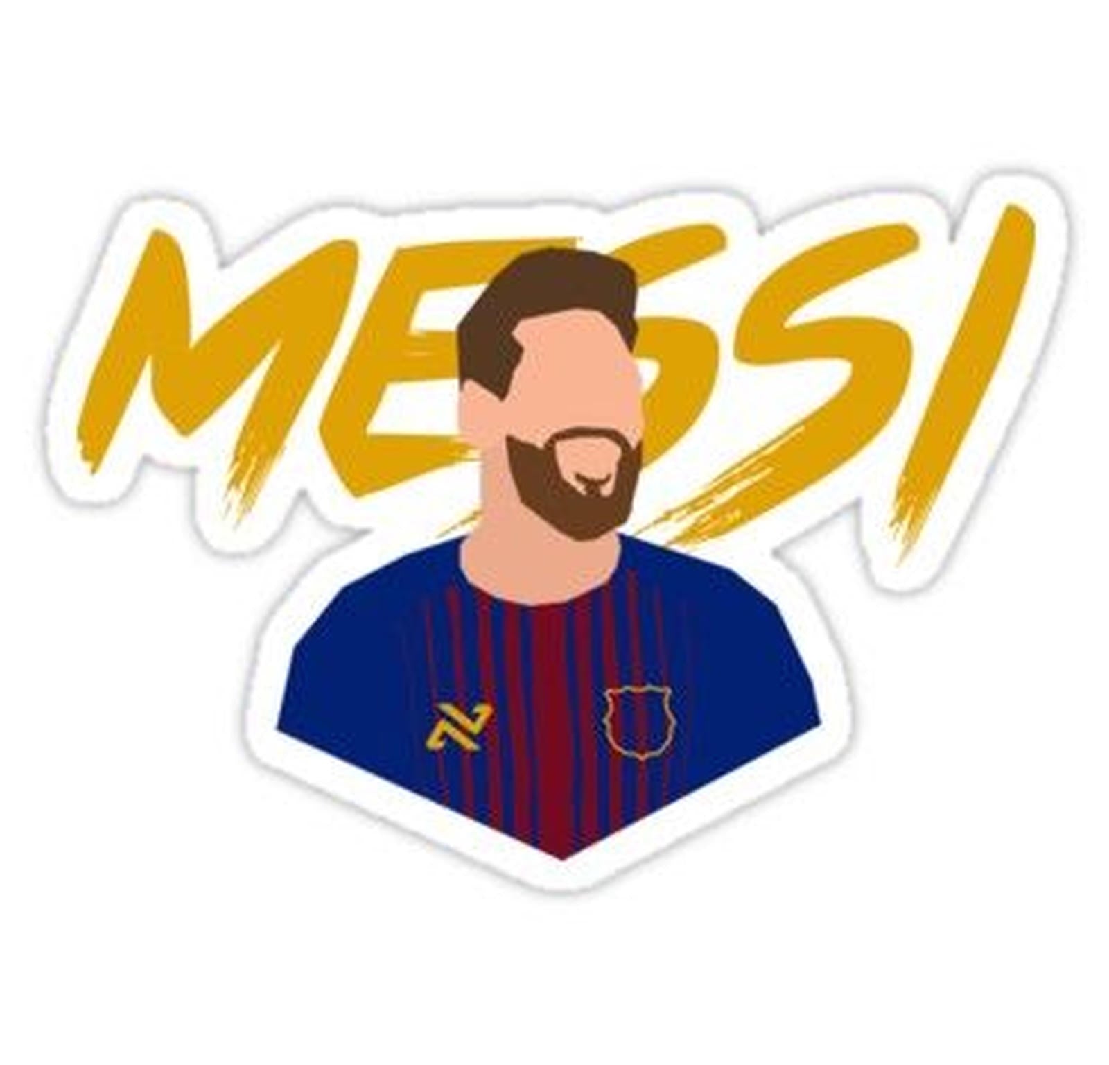 sticker that says messi with a man's face in the center