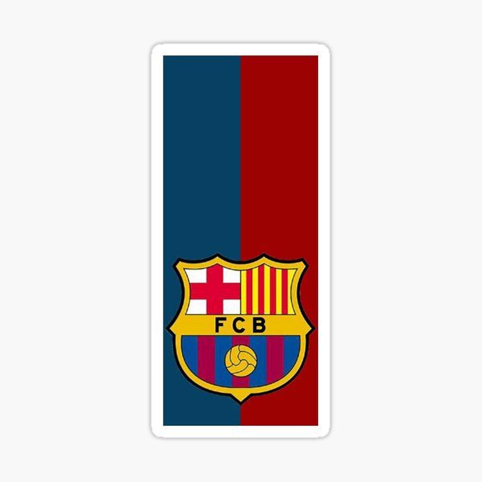 sticker with the emblem of barcelona on it's side, in red and blue