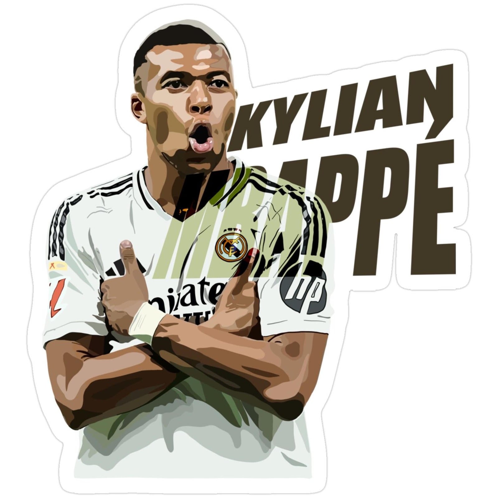 an image of a soccer player with his arms crossed and the words kylian appre written above him