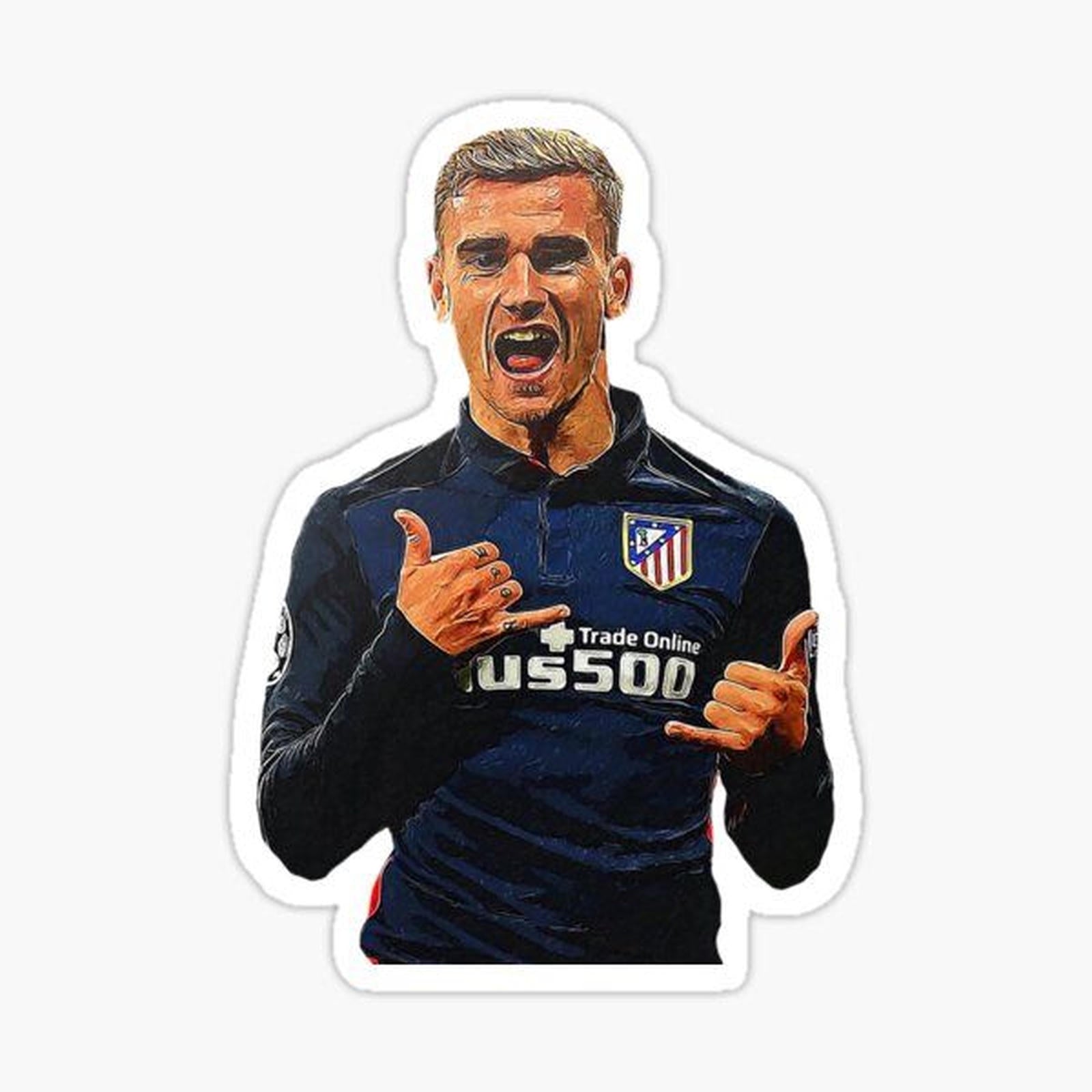 an image of a soccer player with his mouth wide open and pointing to the side