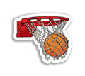 an orange basketball is in the net on a sticker that says it's going to be dunked