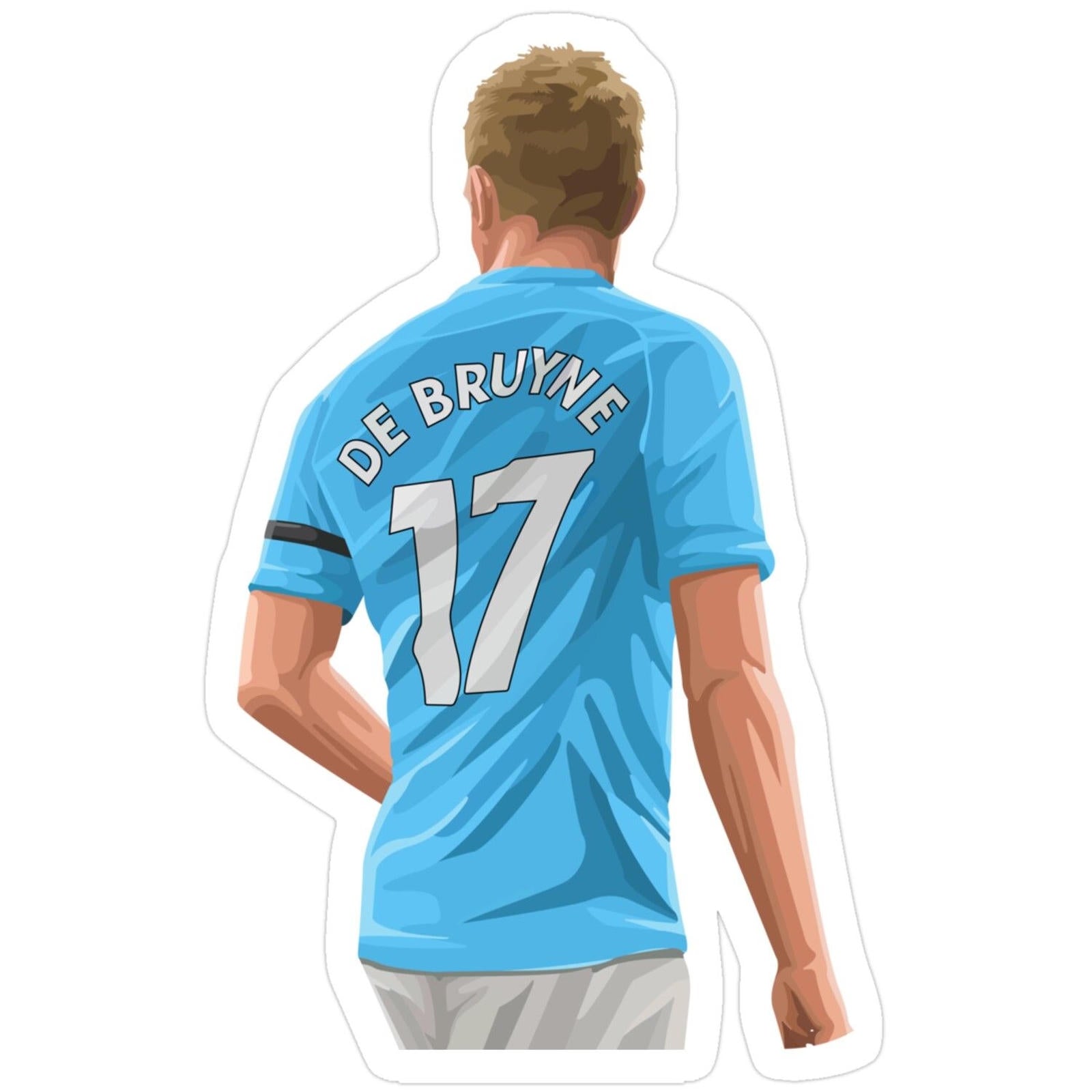 the back of a man in a blue shirt