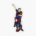 two soccer players are hugging each other in the air