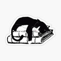 Tuxedo Cat Sleeping on Books - Realistic Cat Lover Sticker