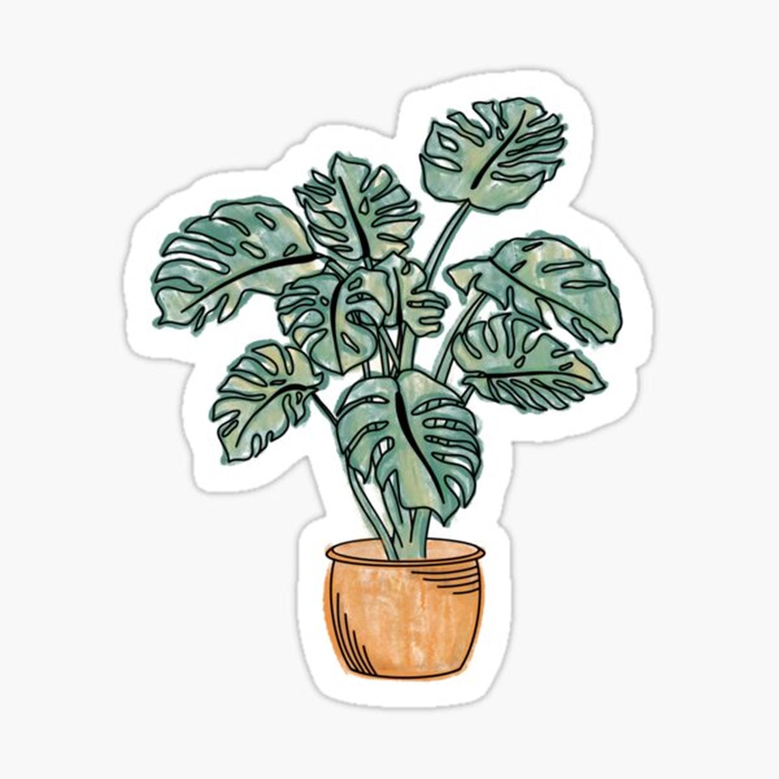 Watercolor potted monstera plant
