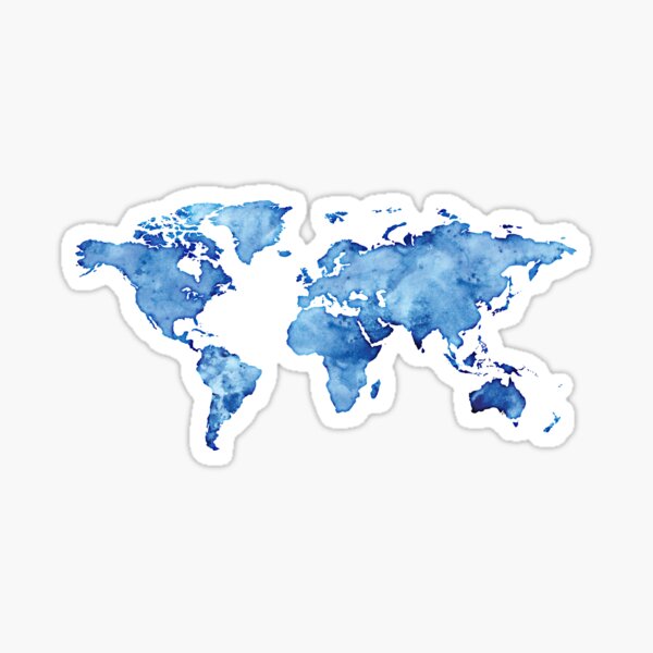 watercolor world map light blue