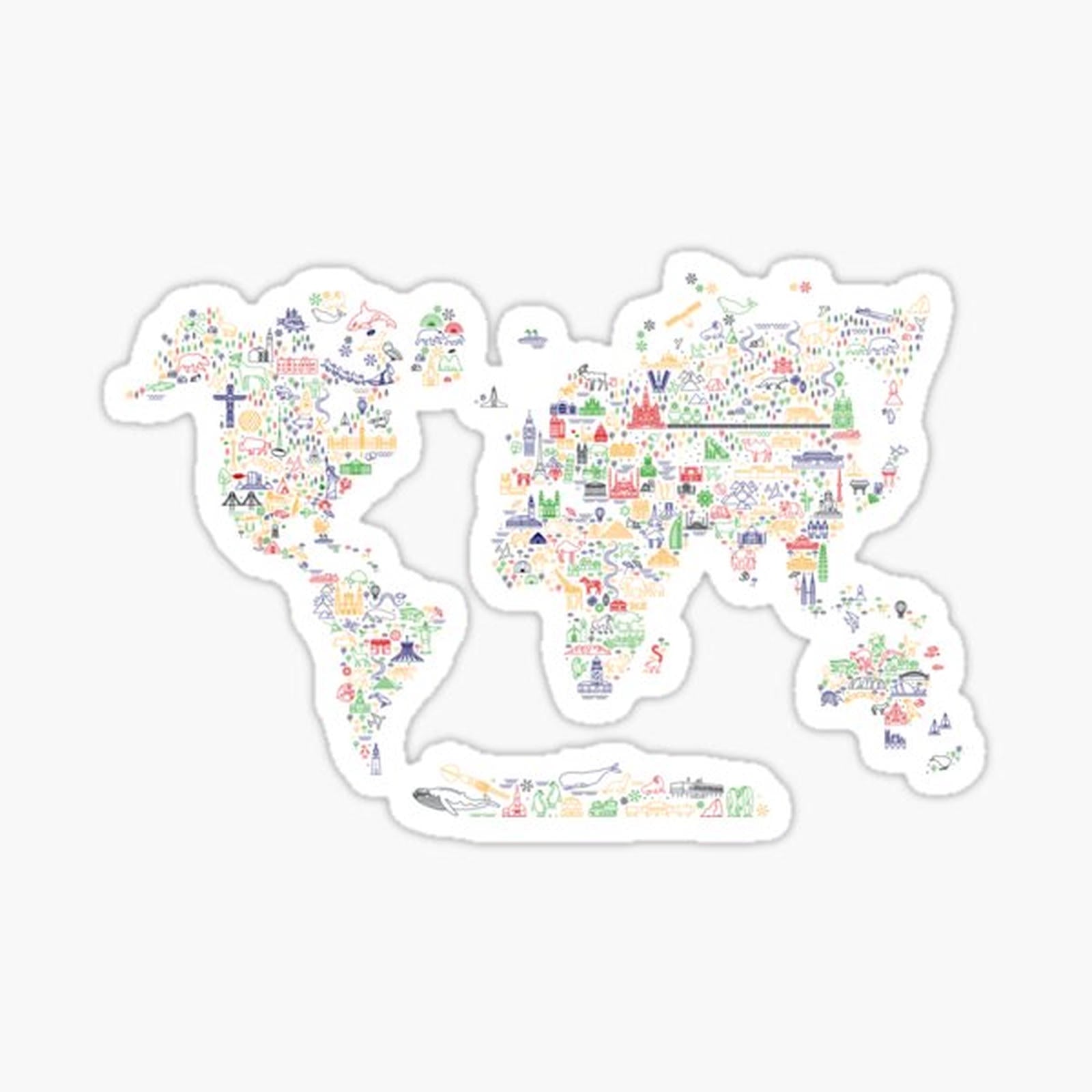 World Travel Line Icons Map.