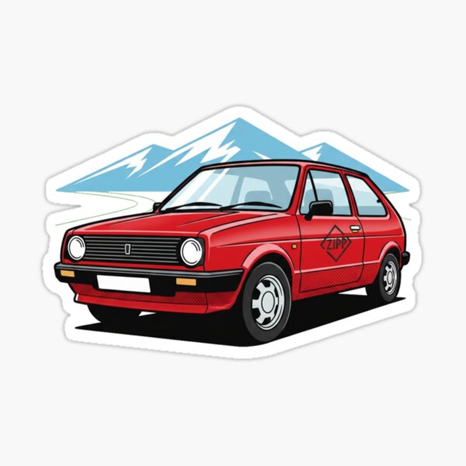 ZIPP Classic Red Hatchback_ Mountain Road Trip Car Art Tee